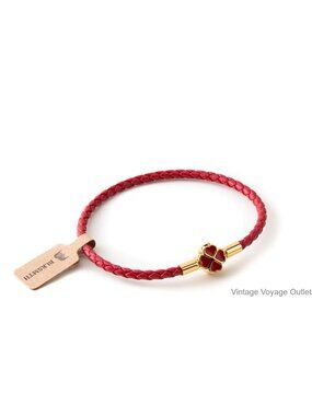 Four-Leaf Clover Bracelet Gold Plated Braided Leather Cord Adjustable Cuff
